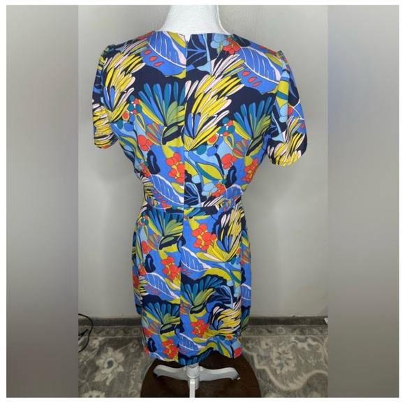J. Crew Mini Faux Wrap Dress Short Sleeve In Blue Floral Print Sz 10 - Picture 4 of 6